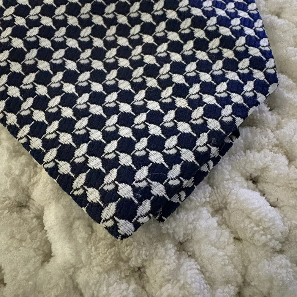 Vintage Christian Dior Silk Neck Tie Navy Blue Geometric Pattern Quiet Luxury